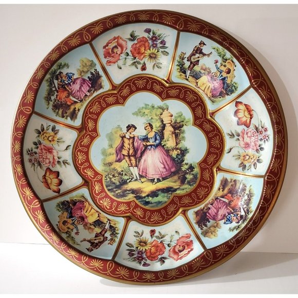 Vintage DAHER Decorated metal Ware DANCING COLONIAL COUPLE TIN BOWL DISH England - Picture 1 of 10